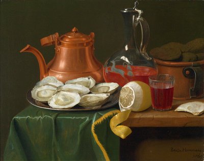 Still Life with Oysters, a Lemon, a Carafe of Wine, and a Copper Jug by Peter Jacob Horemans